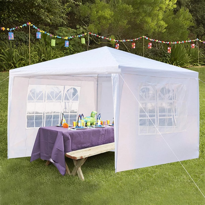 SUGIFT 10'x10' Wedding Party Tent Outdoor Canopy Tent with 3 Side Walls，White