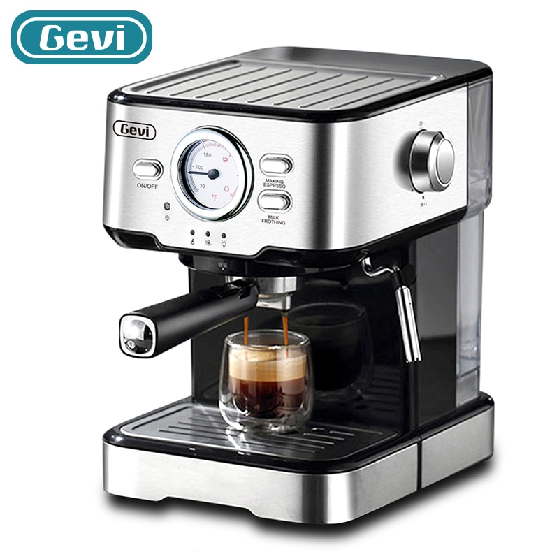 Gevi Espresso Machine 15Bar Coffee Machine Semi-automatic Household Coffee Maker with Foaming Milk Frother Wand 1100W GECME403-U