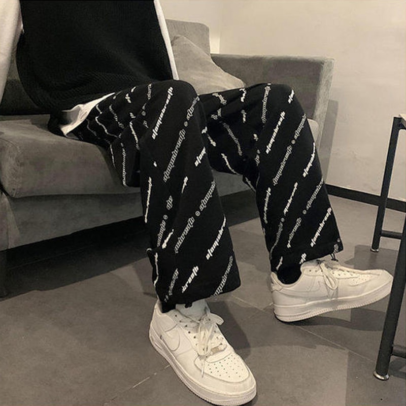 Streetwear Wide Oversize Pants Men Harajuku Casual Sport Sweatpants Joggers Skateboard Pants Letter Ankle Length Trousers