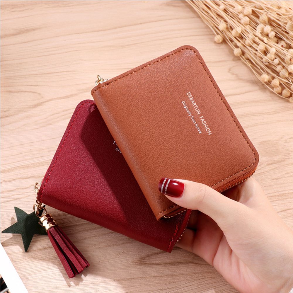 Women Short Wallet Simple Square Wallet Zipper Small PU leather Wallet Tassel Mini Coin Purse Female Credit Bank Card Holder